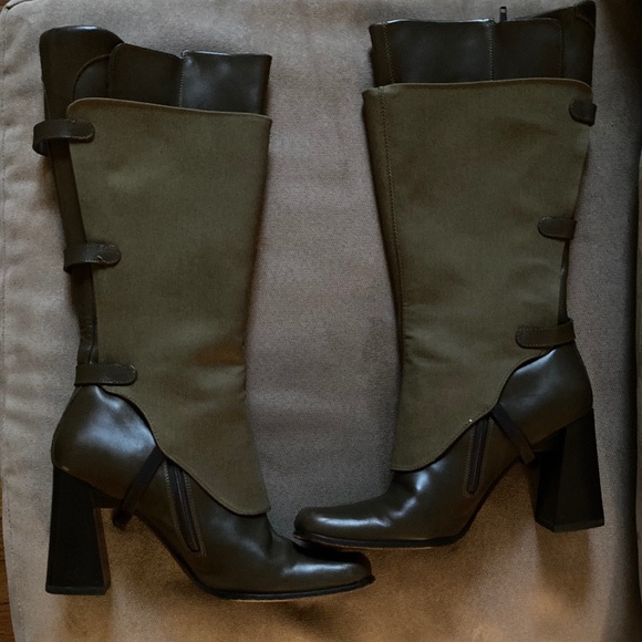 Prada Boots /Genuine Leather/ Khaki Green /Size 11 B width and 3.5 Inch Heal - Picture 6 of 11